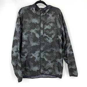 Adidas ENERGY Running Windbreaker Jacket Mens M Black Gray Abstract Camo